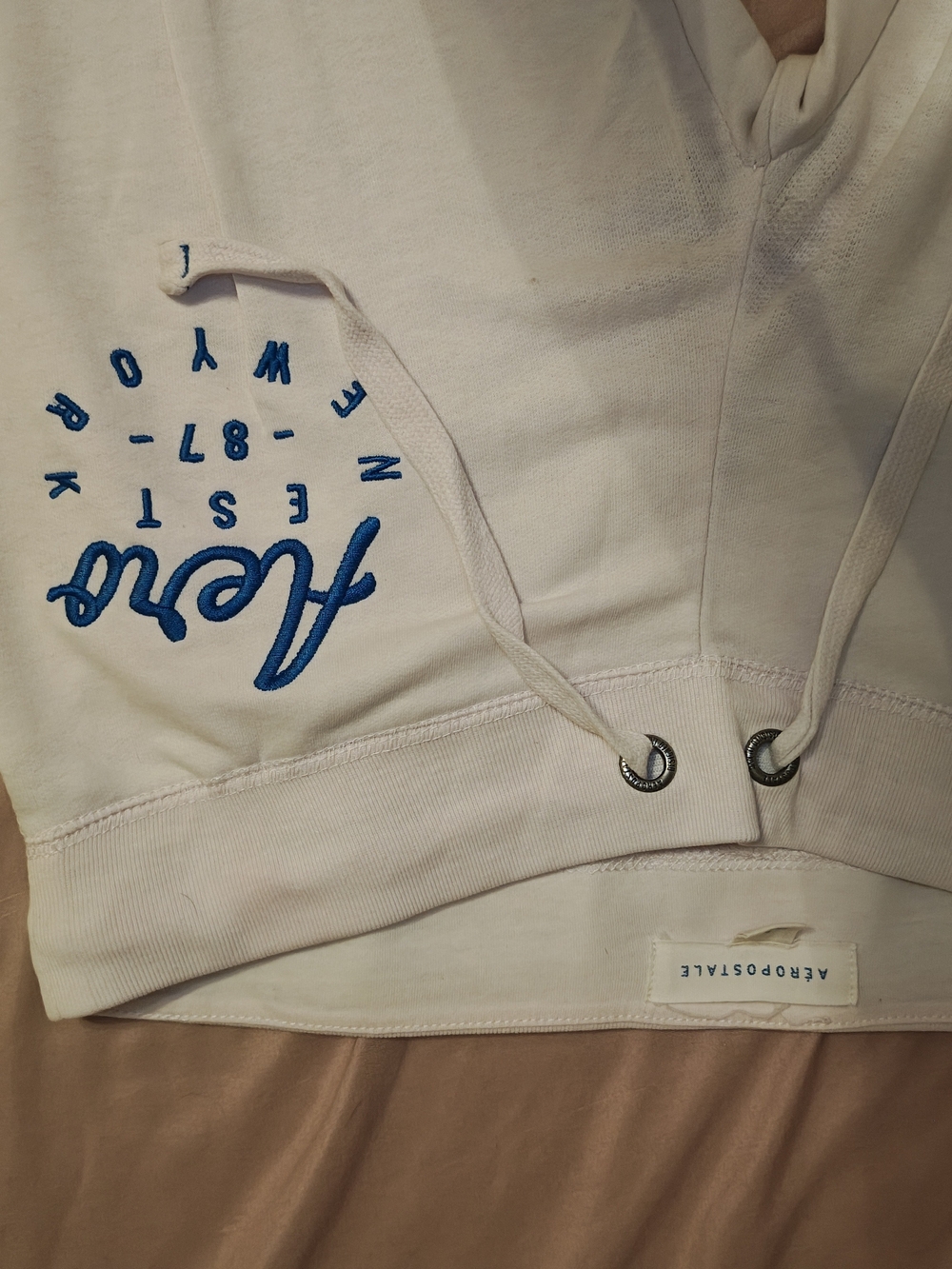 Aeropostale Girls' Light Pink Hoodie Bottoms with Blue Embroidery